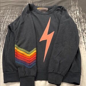 Aviator Nation Sweatshirt with Lightning Bolt and Rainbow Stripes